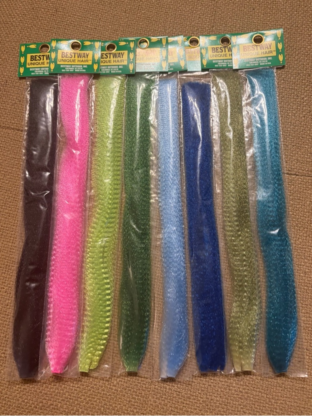 (8) BESTWAY -  “Unique Hair” - shiny FLY TYING MATERIAL - Assorted Colors - NWOT